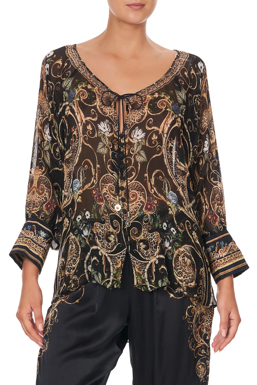 RAGLAN SLEEVE BUTTON UP TOP STUDIO 54