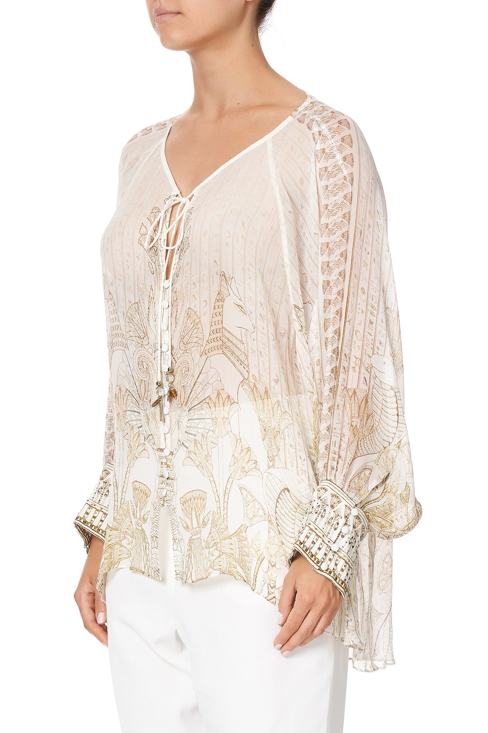 RAGLAN SLEEVE BUTTON UP TOP THE QUEENS CHAMBER