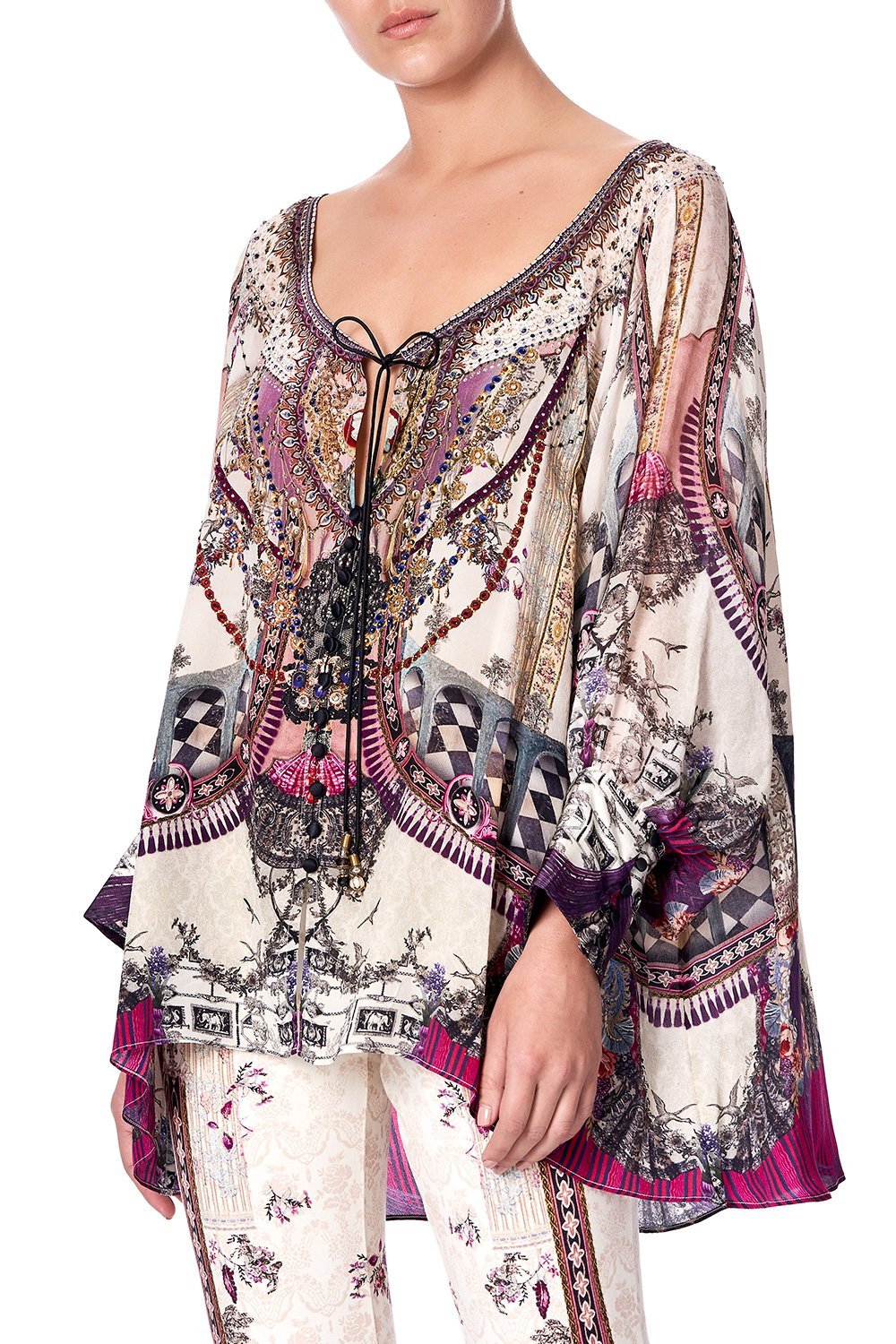 RAGLAN SLEEVE BUTTON UP TOP VIOLET CITY