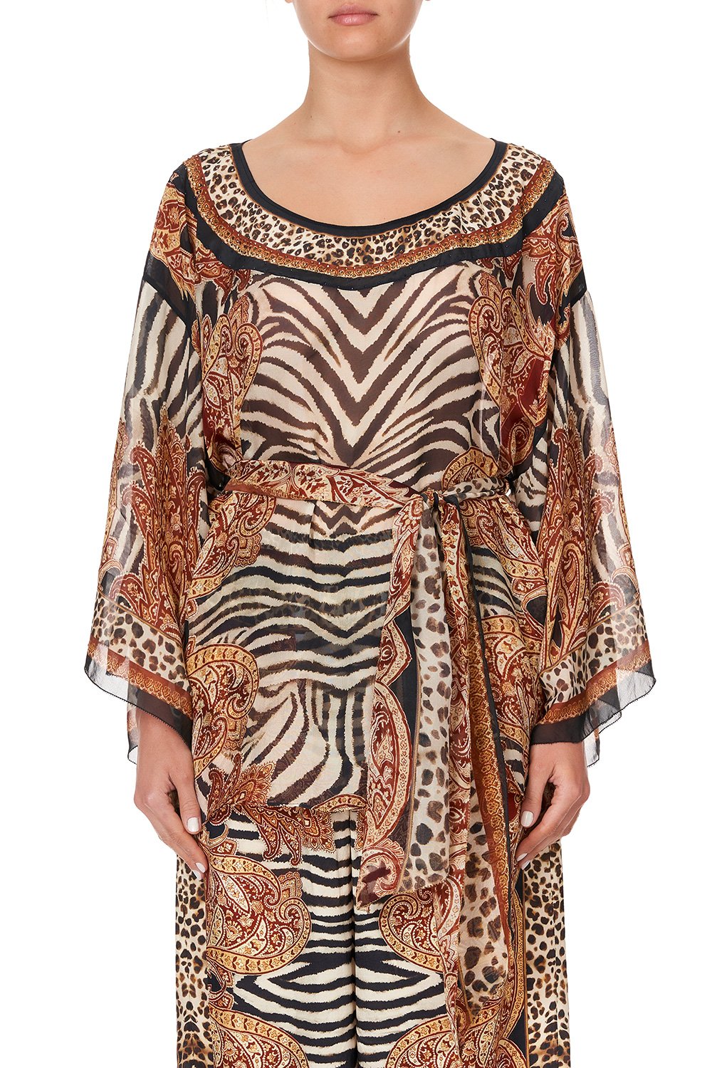 ROUND NECK TOP WITH BELT WILD FIRE