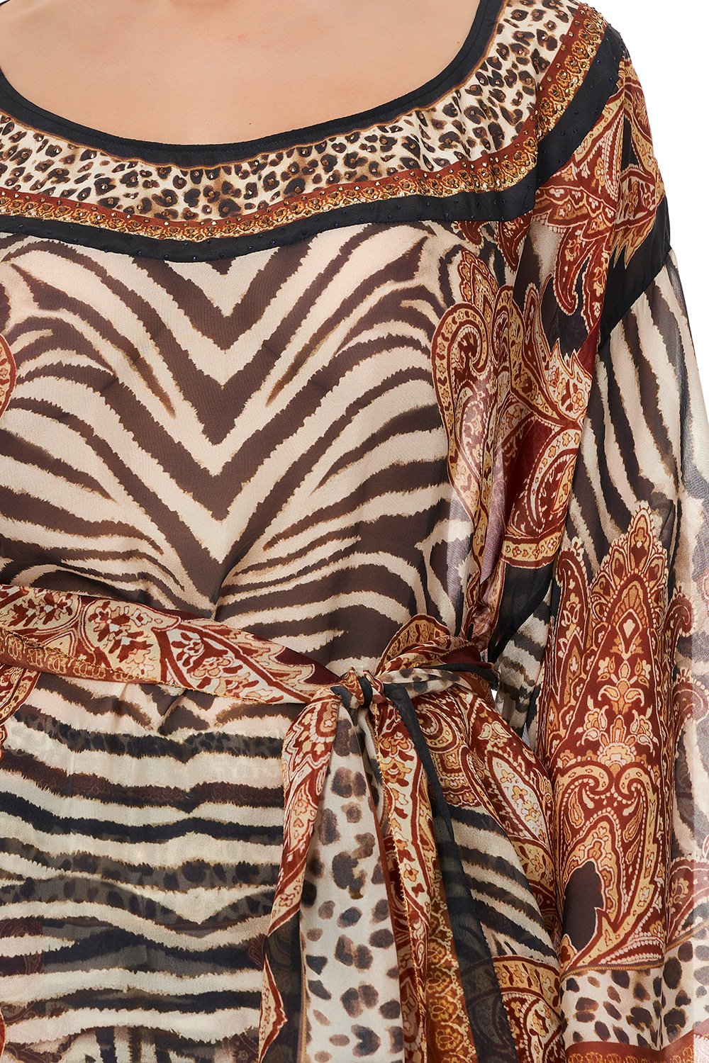 ROUND NECK TOP WITH BELT WILD FIRE