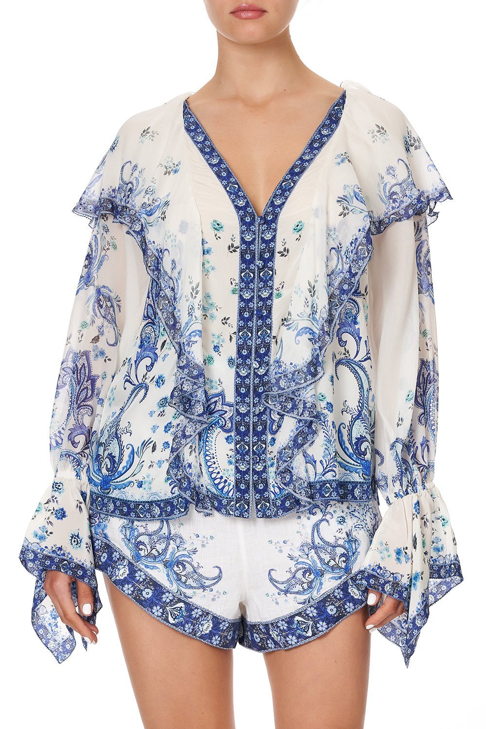 RUFFLE FRONT BLOUSE TALKING ABOUT A REVOLUTION