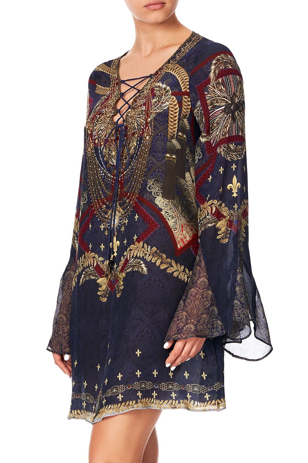 LACE UP SHIFT WITH FLARE SLEEVE THIS CHARMING WOMAN