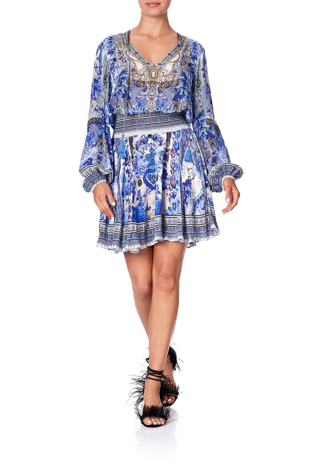 SHIRRED RELAXED SHORT DRESS PAINTED PROVINCIAL