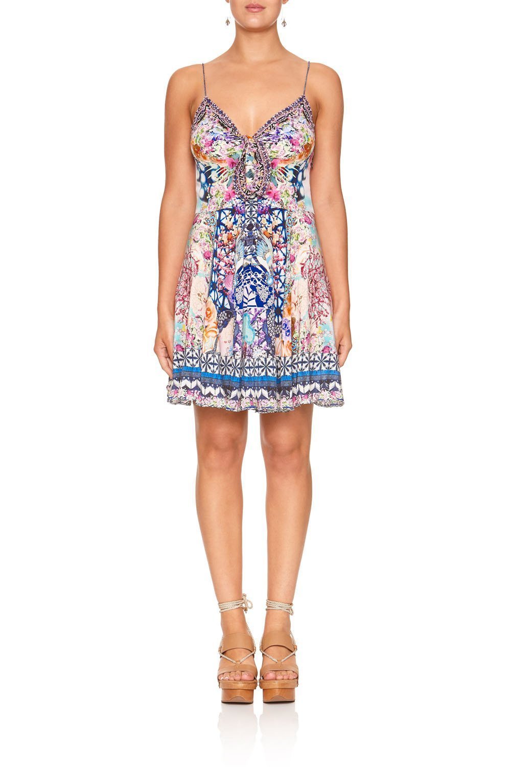 SHORT DRESS WITH TIE FRONT SHIBORI SHORES