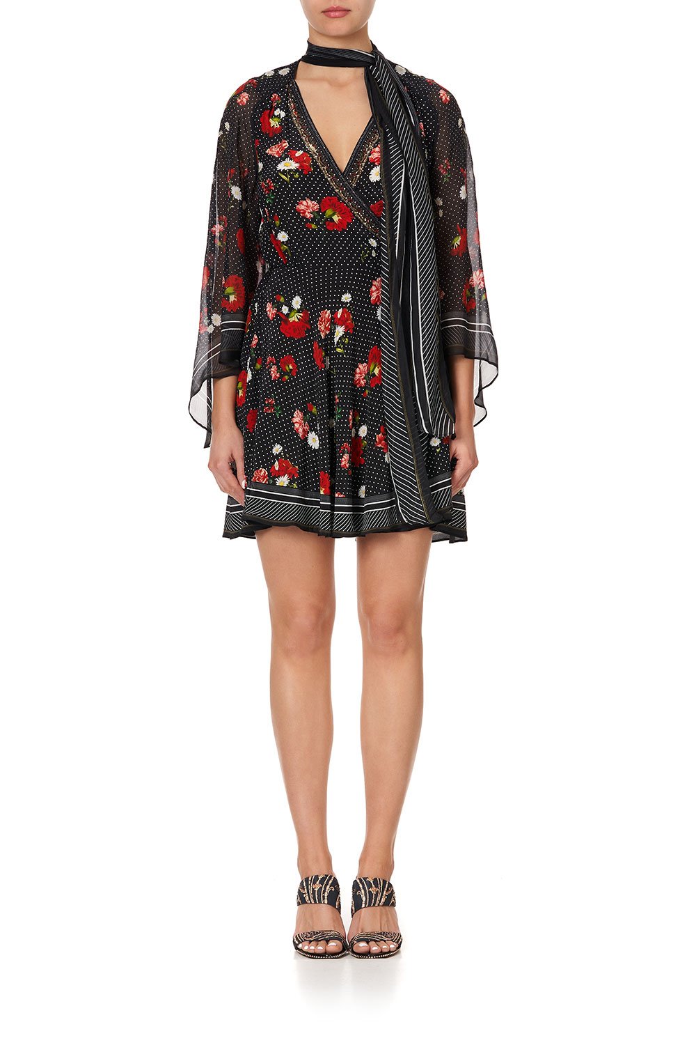 SHORT WRAP DRESS WITH NECK TIE COASTAL PARISIENNE