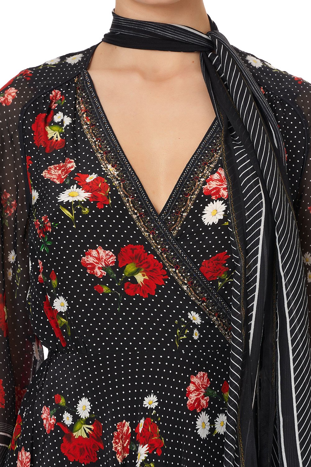 SHORT WRAP DRESS WITH NECK TIE COASTAL PARISIENNE