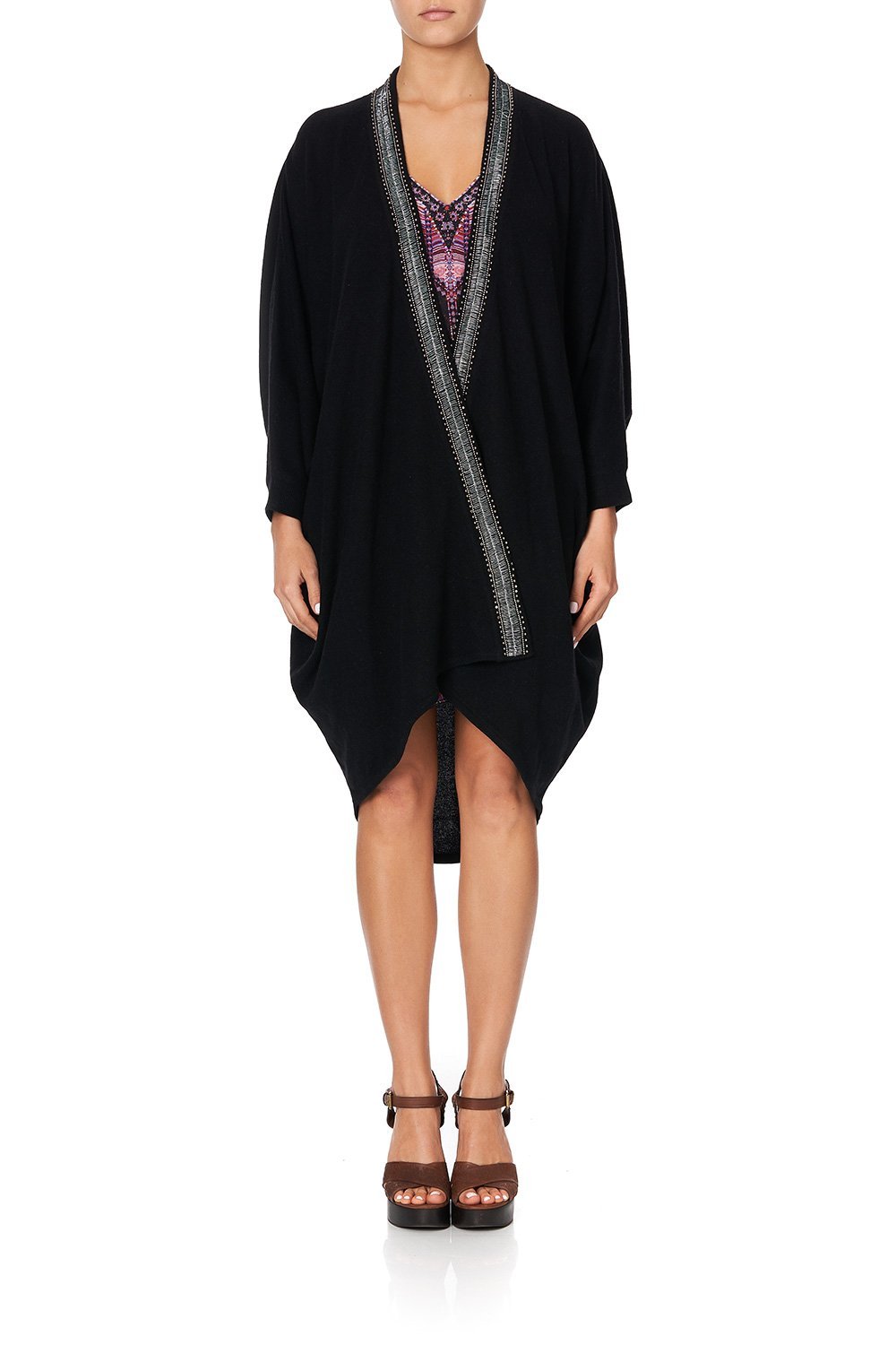 SOFT KNIT PONCHO WITH EMBROIDERY MINA MINA