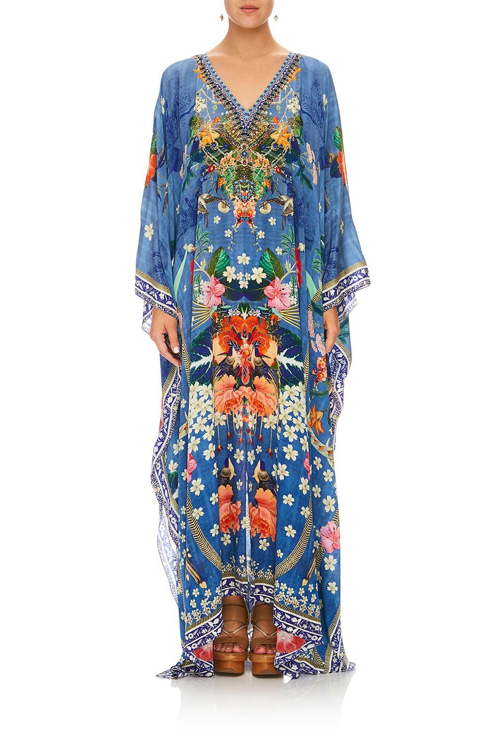 CAMILLA FARAWAY FLORALS SPLIT FRONT AND SLEEVE KAFTAN