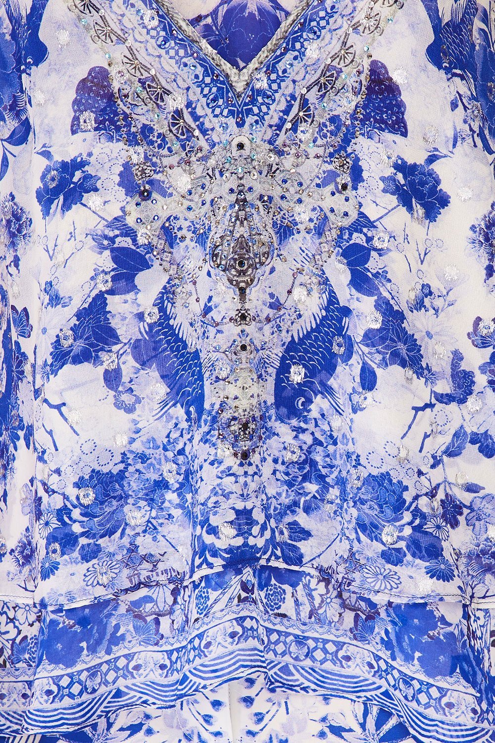 CAMILLA STRAP TOP W/ SHEER UNDERLAY THE FAN SEA