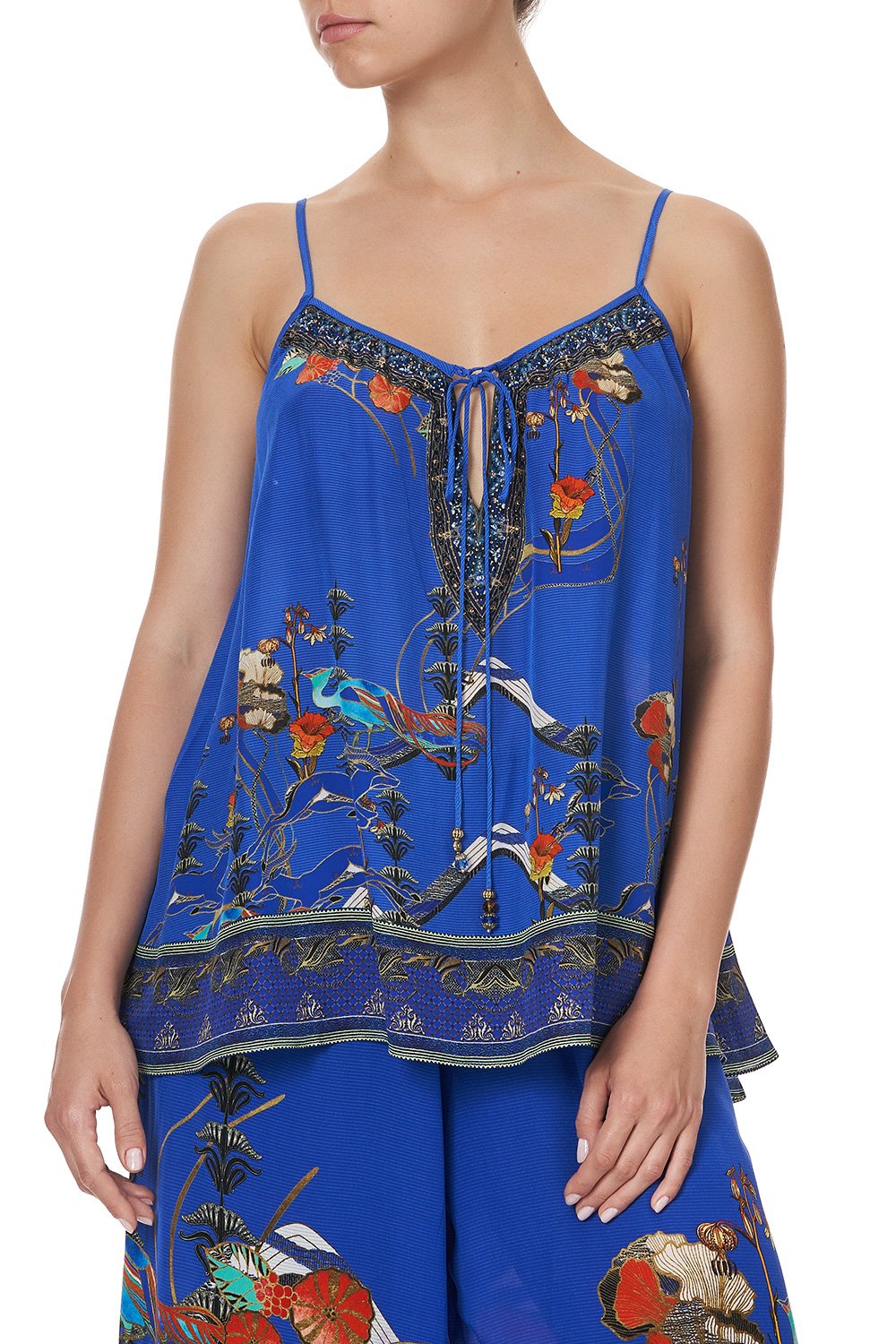 STRAP TOP WITH TIE FRONT DETAIL TREE OF LIFE