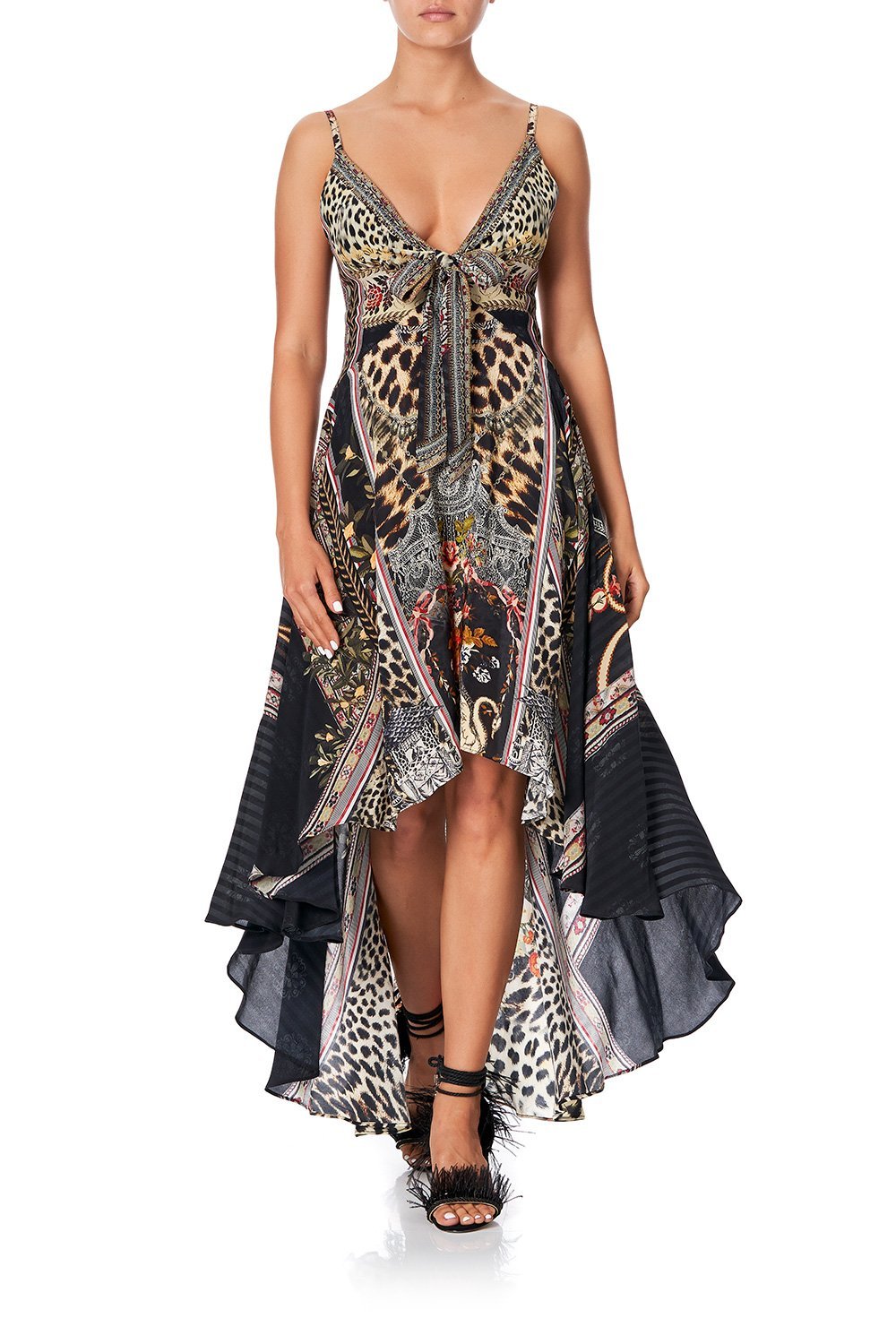 CAMILLA TIE DETAIL HIGH LOW DRESS MARAIS AT MIDNIGHT