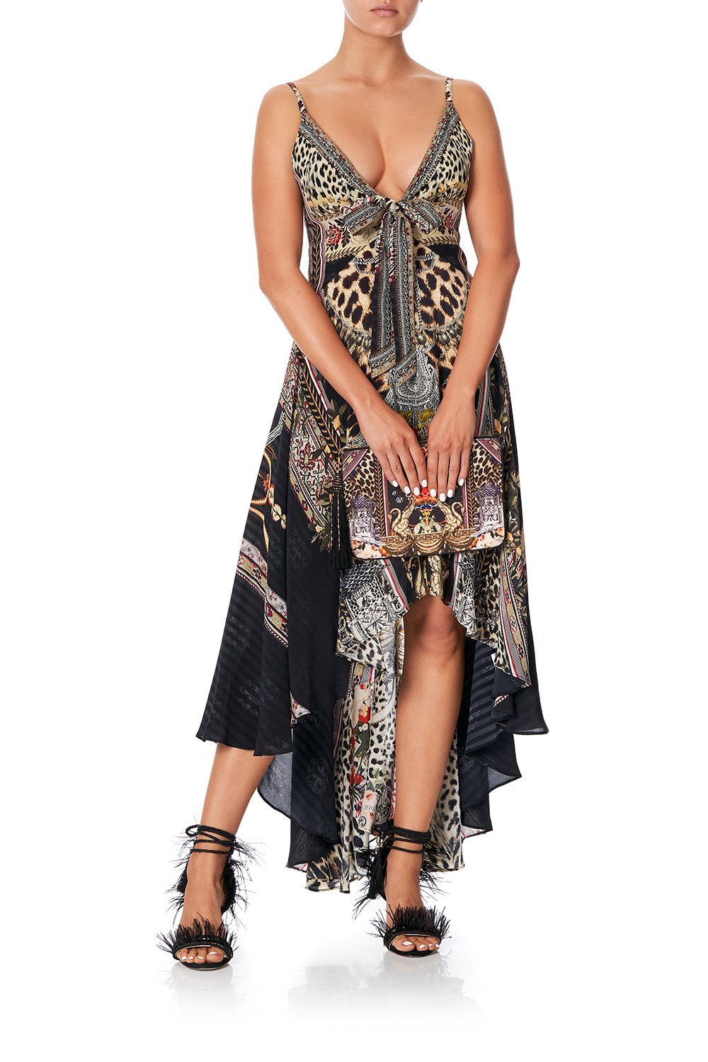 CAMILLA TIE DETAIL HIGH LOW DRESS MARAIS AT MIDNIGHT