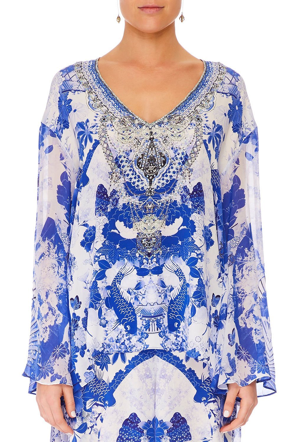 CAMILLA V-NECK A-LINE BLOUSE THE FAN SEA