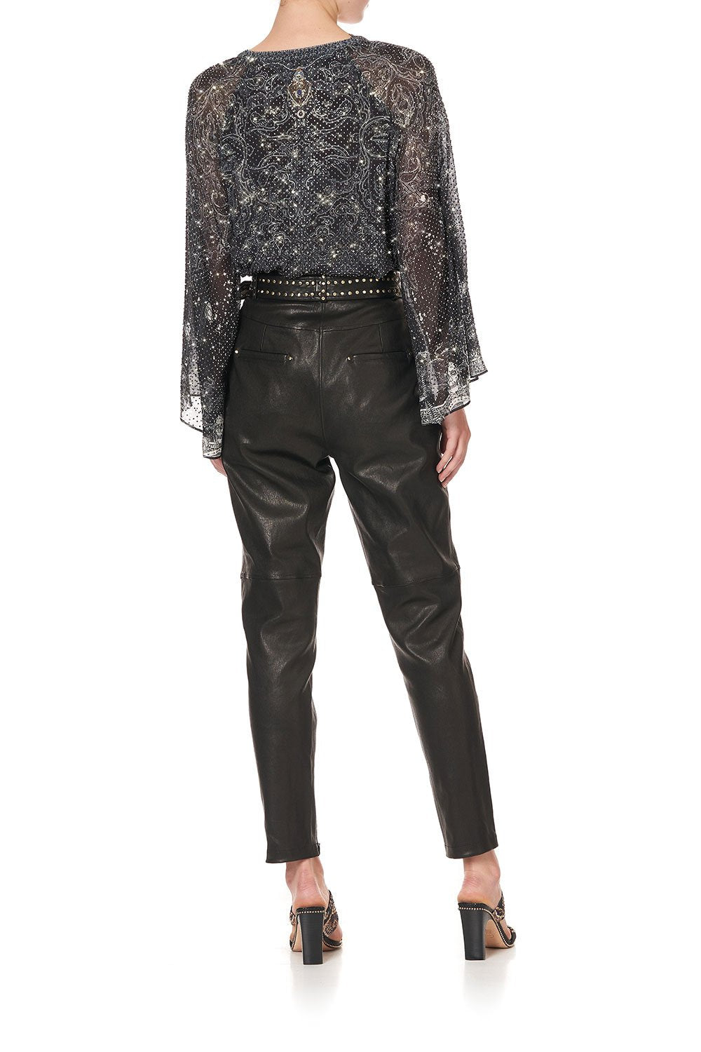 V NECK BLOUSE WITH NECKBAND MIDNIGHT PEARL