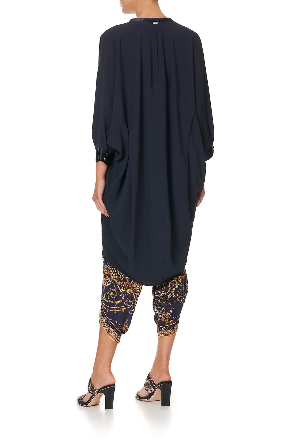 V-NECK DRESS WITH DRAPED BACK SOLID NAVY