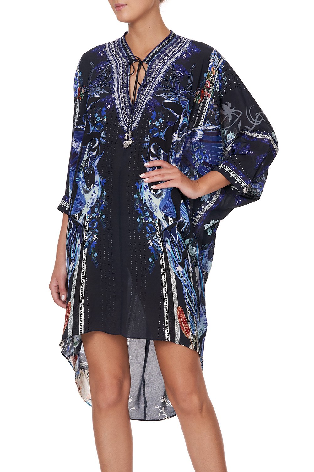 V-NECK DRESS WITH DRAPED BACK MARE MYSTIQUE