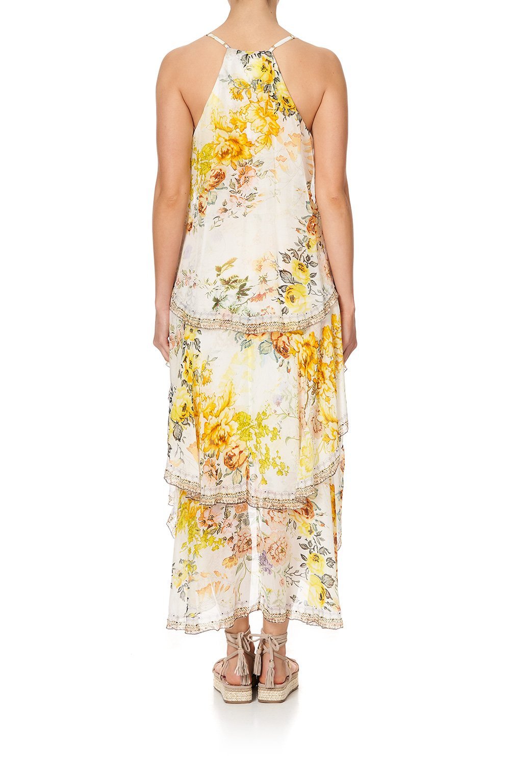 V-NECK FITTED DRESS WITH RUFFLES IN THE HILLS OF TUSCANY