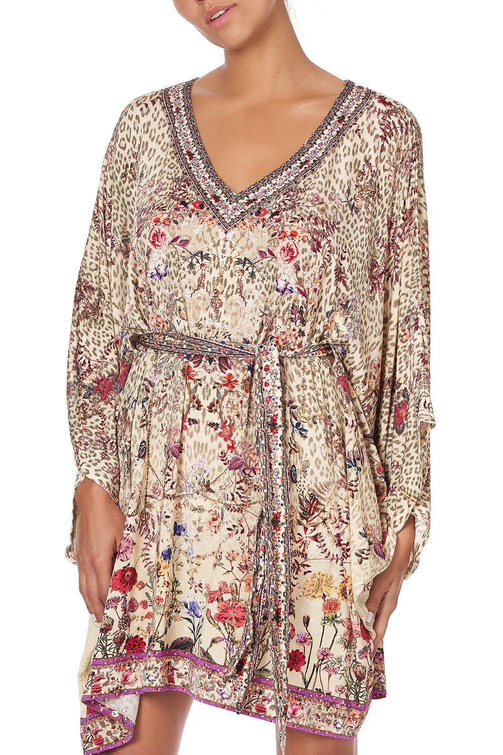V NECK JERSEY SHORT KAFTAN WITH TIE DRIFTING DREAMER