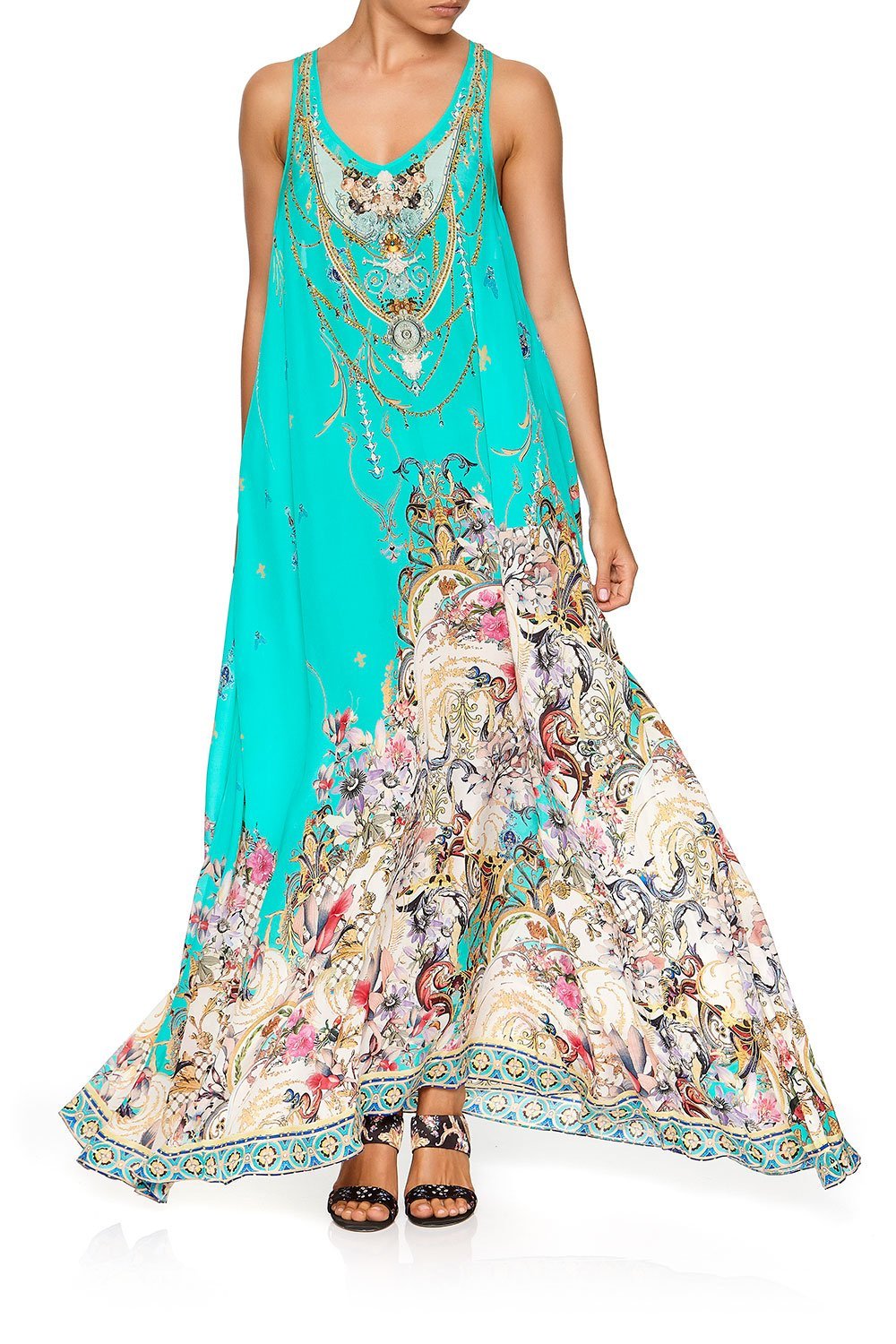 V NECK RACER BACK DRESS FLORAISON