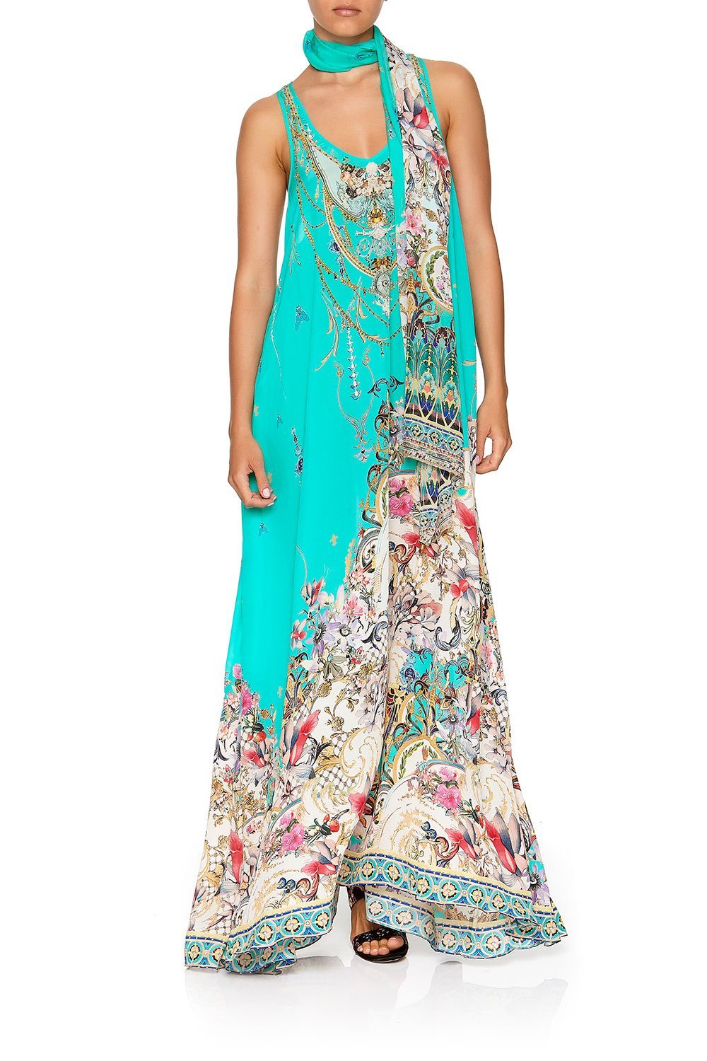 CAMILLA V NECK RACER BACK DRESS FLORAISON