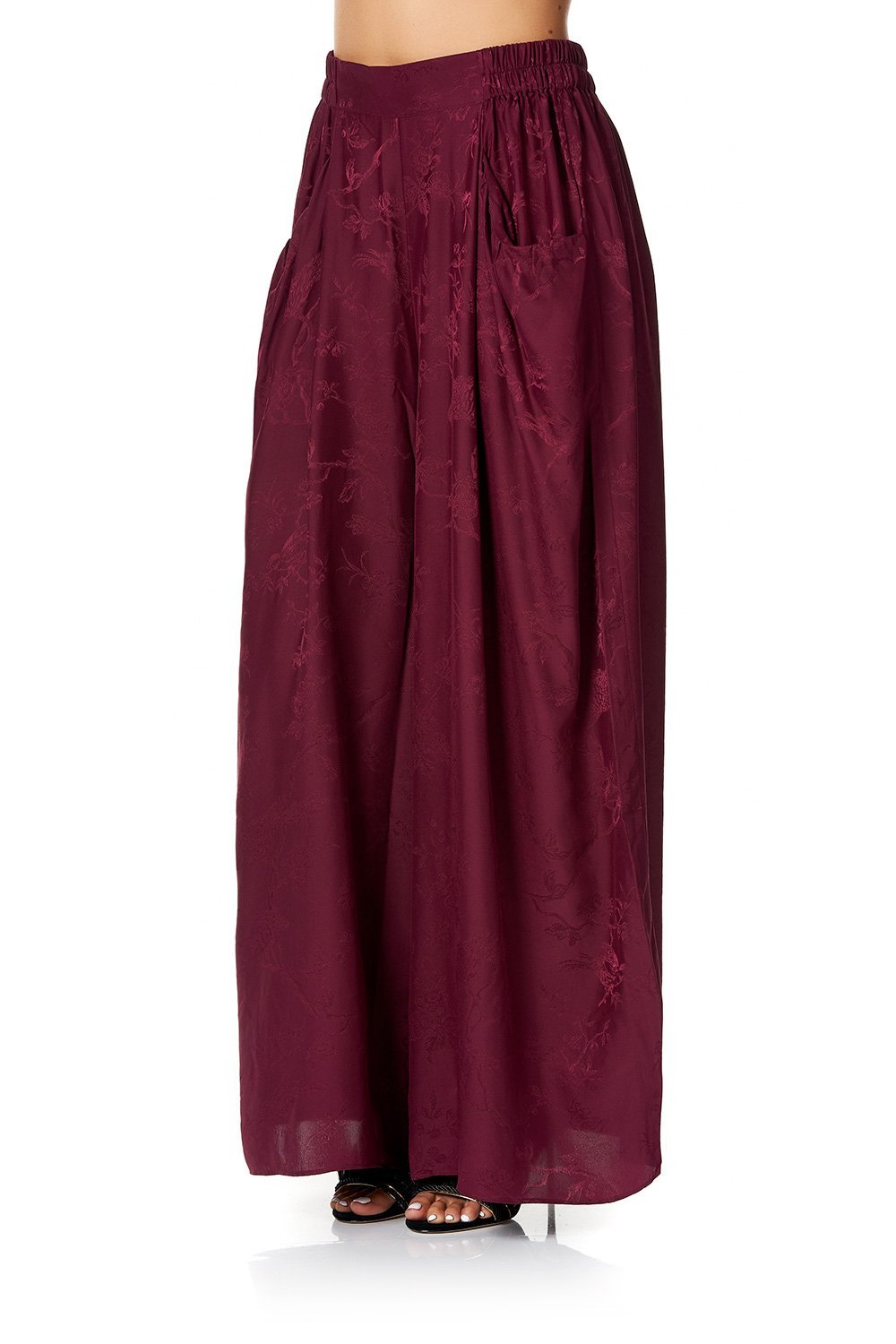 WIDE LEG PANT WITH GATHERED POCKETS BURGUNDY