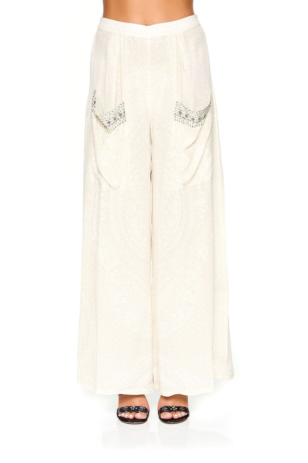 CAMILLA WIDE LEG TROUSER WITH FRONT POCKETS DENTELLE BLANCHE