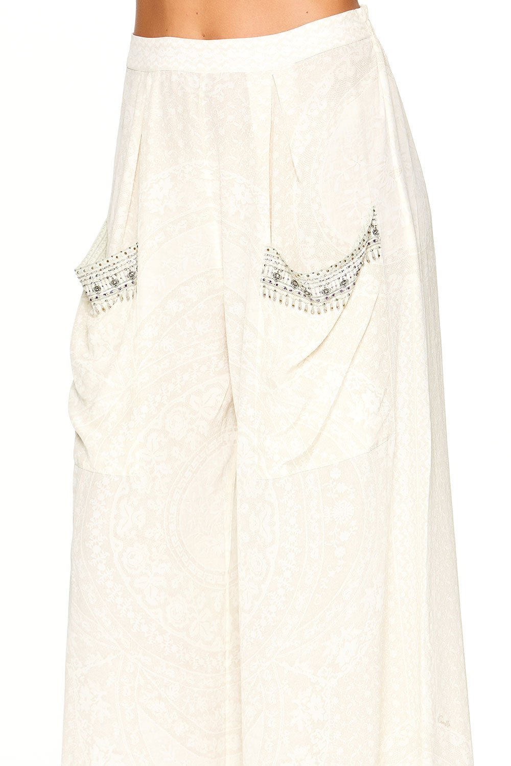 CAMILLA WIDE LEG TROUSER WITH FRONT POCKETS DENTELLE BLANCHE