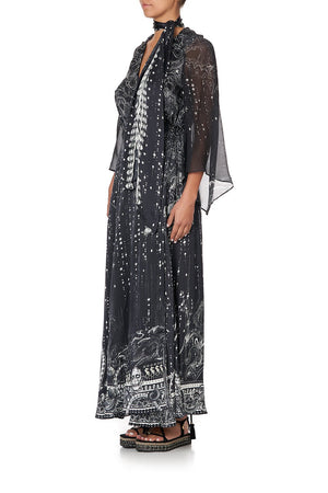WRAP DRESS WITH NECK TIE MIDNIGHT PEARL