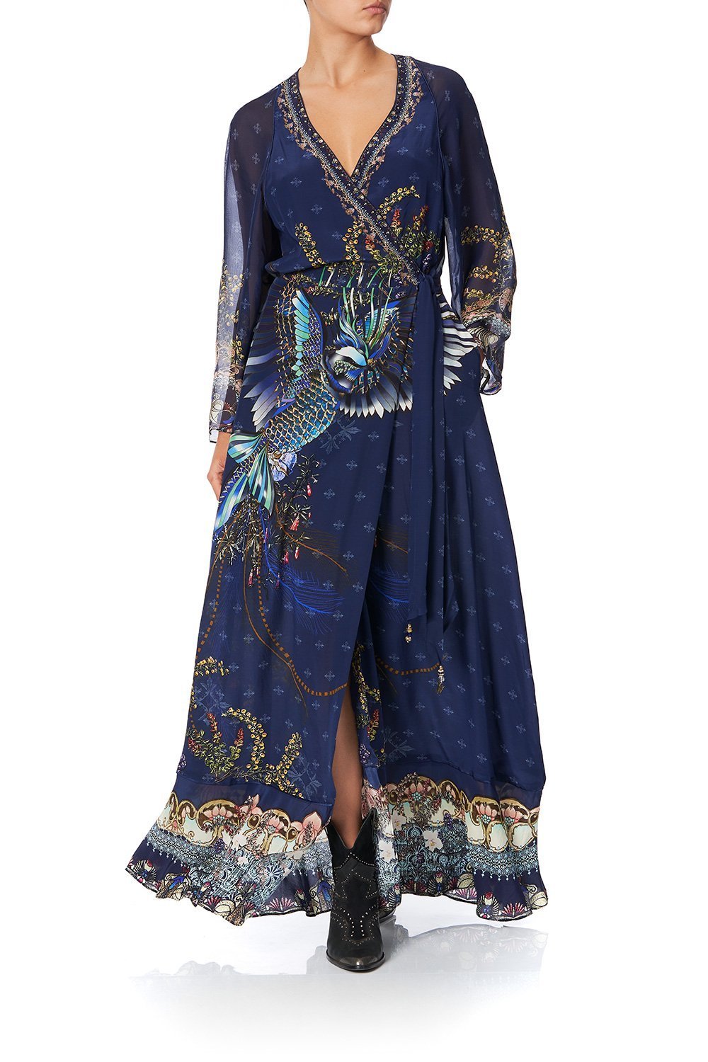 WRAP DRESS WITH PIPING DETAIL SOUTHERN TWILIGHT