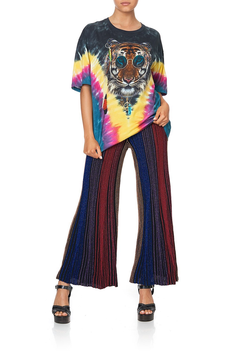 FLARED METALLIC KNIT PANTS FOLK RIVER