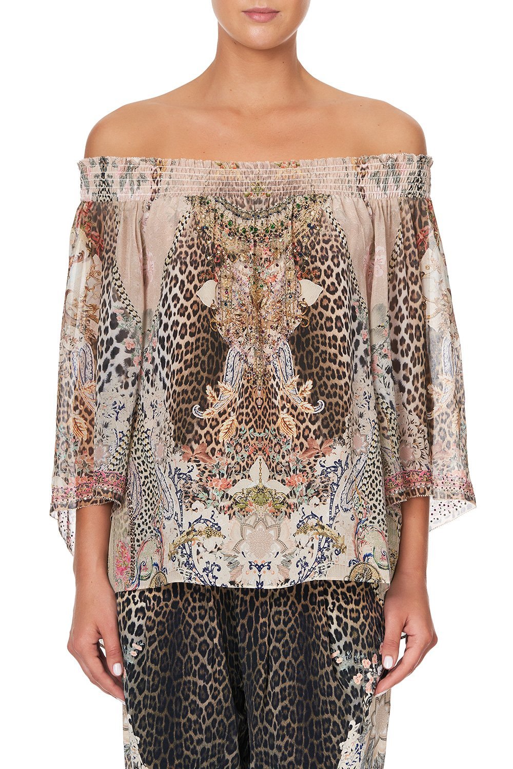 OFF SHOULDER SHIRRED BLOUSE FOREVER FOREVER