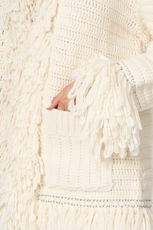 HEAVY KNIT CARDIGAN WITH FRINGING CRYSTAL CASTLE