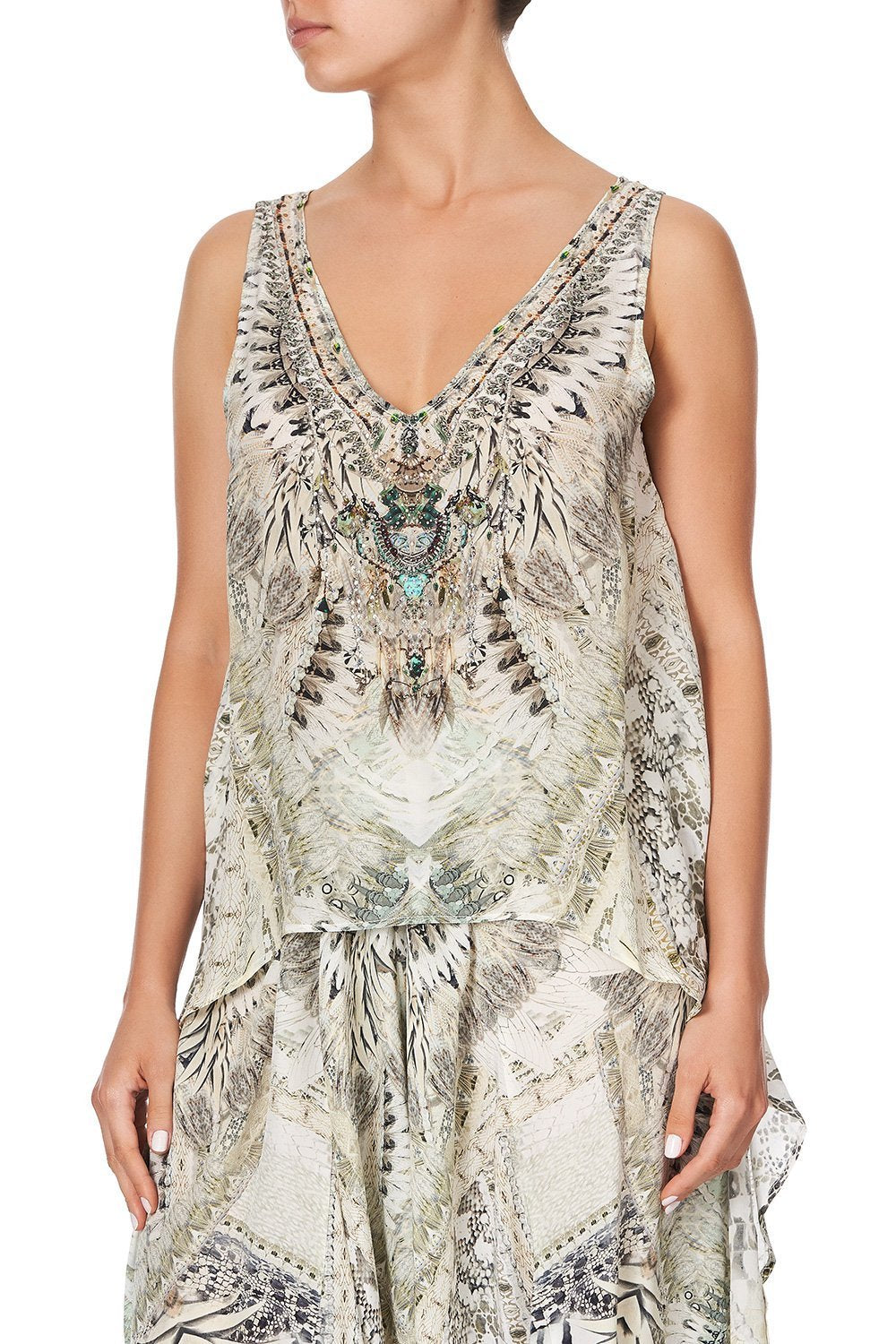 HIGH LOW CROSS OVERLAY TOP DAINTREE DREAMING