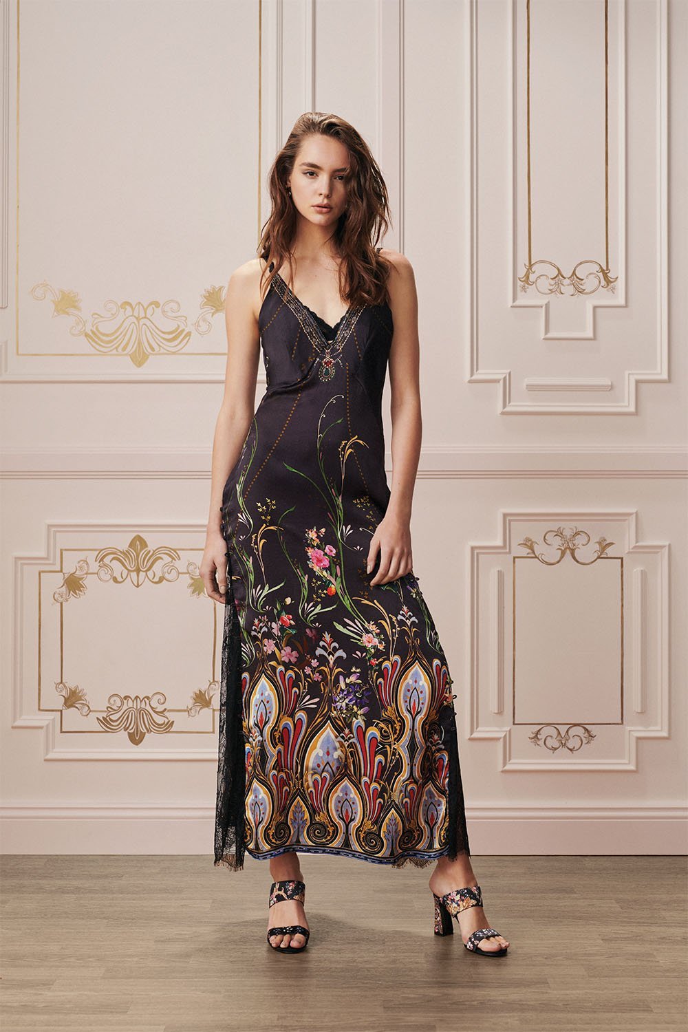 LONG GODET SLIP DRESS WILD FLOWER