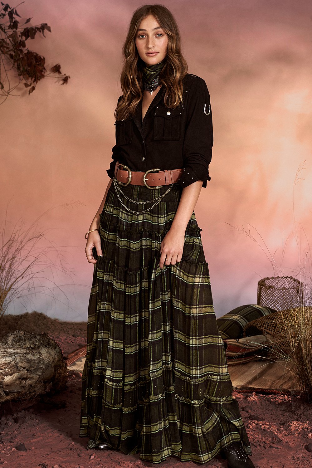 DOUBLE CROC LEATHER BELT TAN