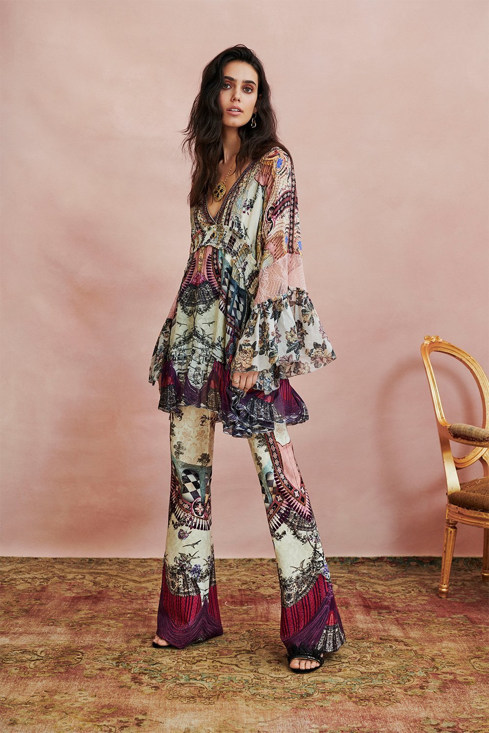 FLARED DRESS WITH SHIRRED WAIST VIOLET CITY