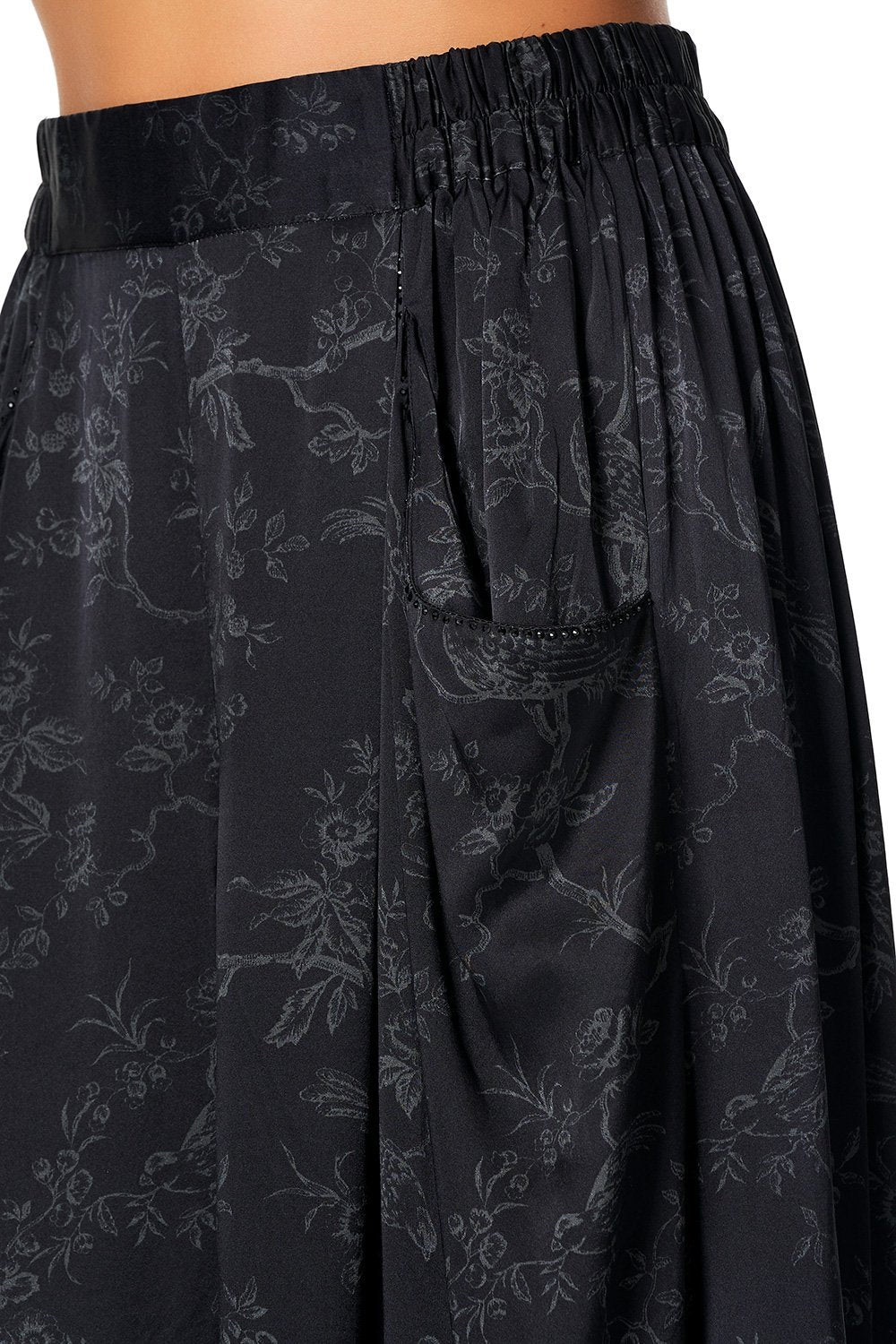 WIDE LEG PANT WITH GATHERED POCKETS NOIR BOUDOIR