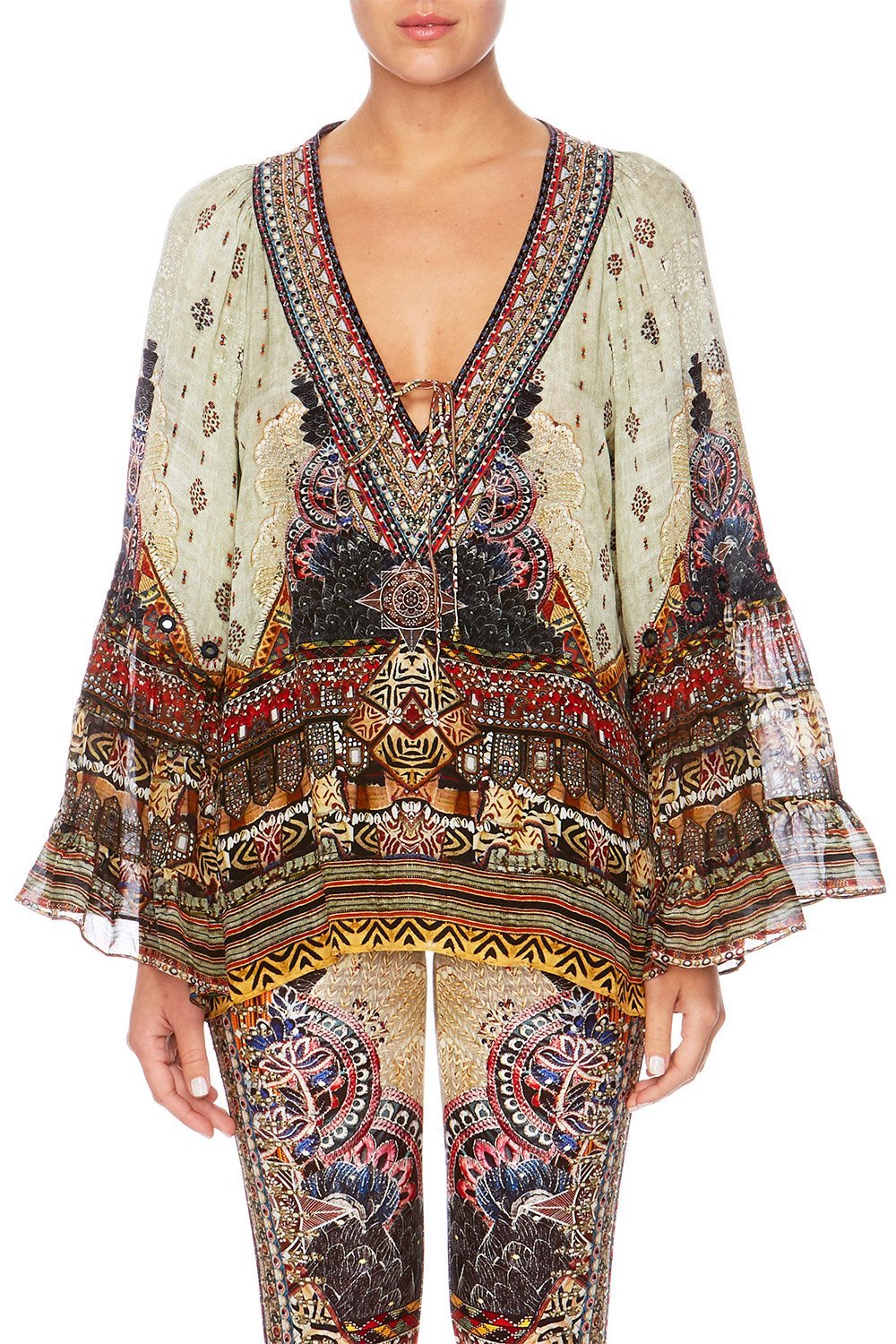 THE CARAVAN V-NECK LACE UP SHIRT