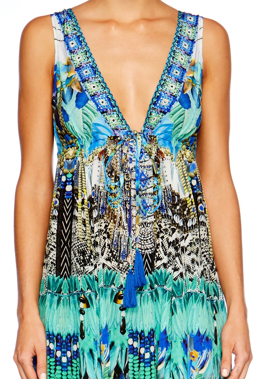 LEAVE ME WILD LONG V NECK DRAWSTRING DRESS