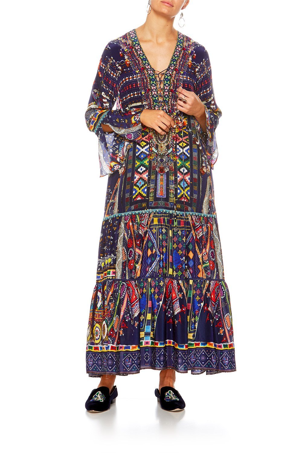 WHERE YOULL FIND ME LACE UP DRESS W TIERED HEM