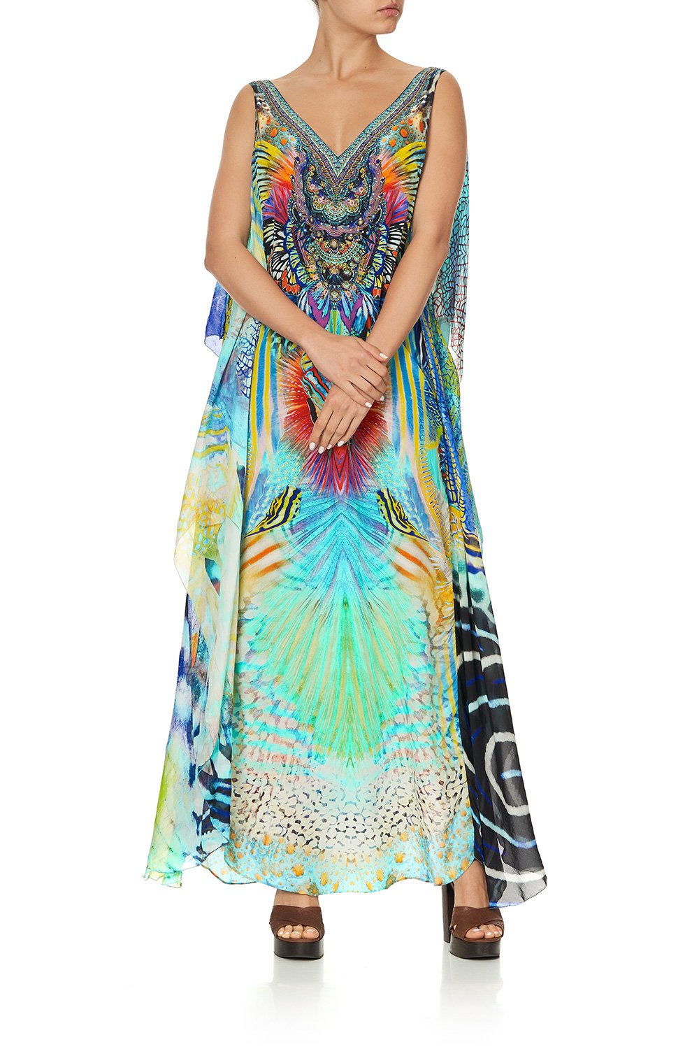 V-NECK DRESS WITH BACK OVERLAYER REEF WARRIOR