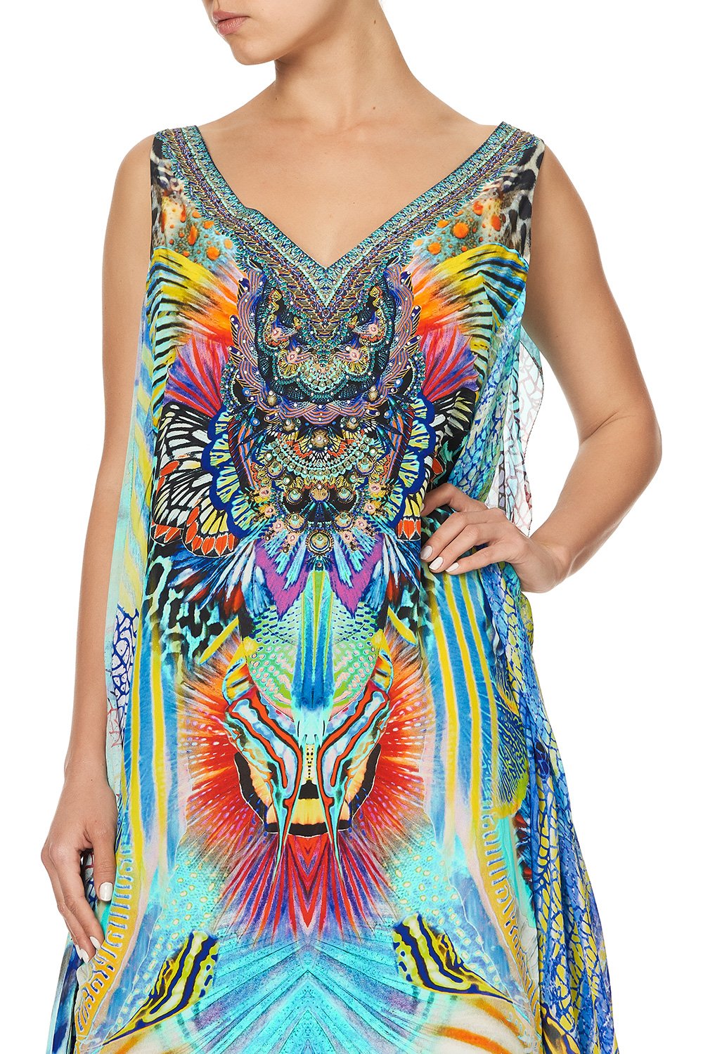 V-NECK DRESS WITH BACK OVERLAYER REEF WARRIOR